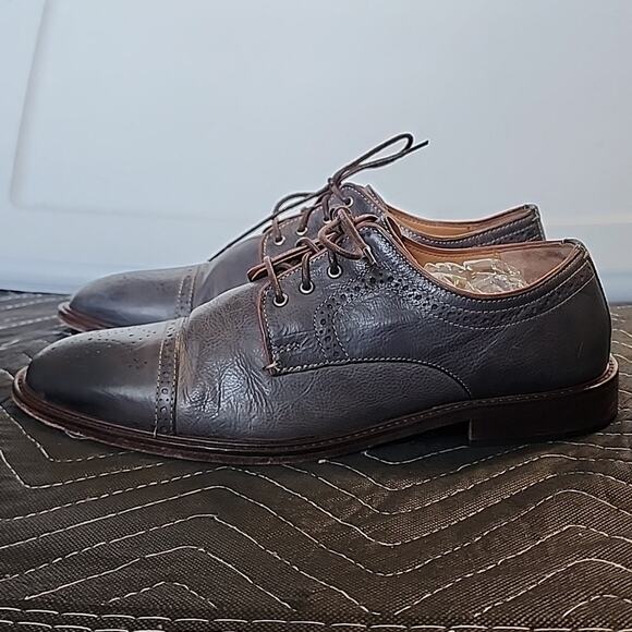 JOHNSTON MURPHY 1801 GENUINE LEATHER DERBY'S DARK BLUE/BROWN MENS9.5 MADE INDIA - Picture 1 of 16